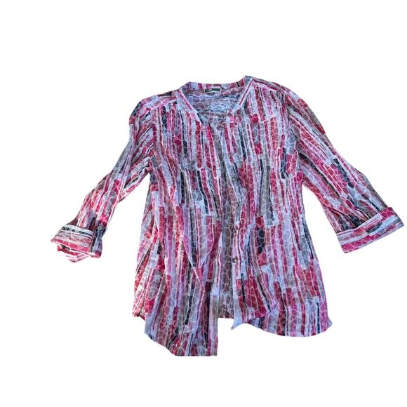 EUC JM Collection lightweight flowy button up bohemian colorful 3/4 sleeve sz 10 - Picture 1 of 6